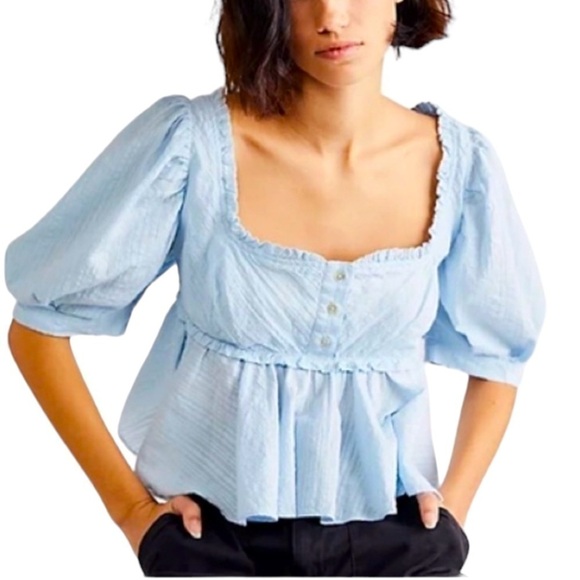 Free People Leave it to me top blue square neck - Picture 1 of 9